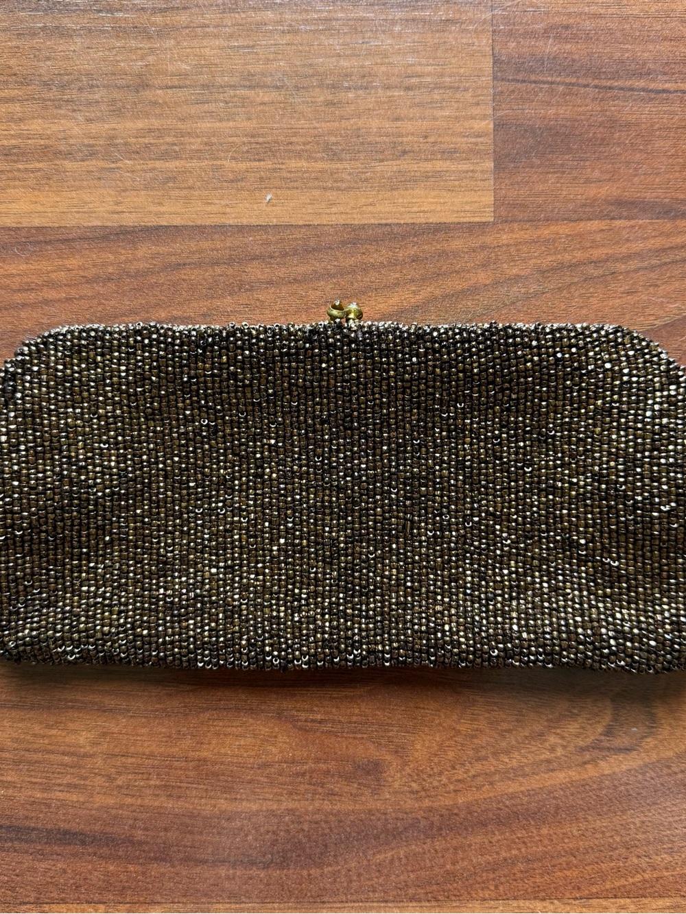Vintage mid century gold beaded clutch purse evening bag metal beads